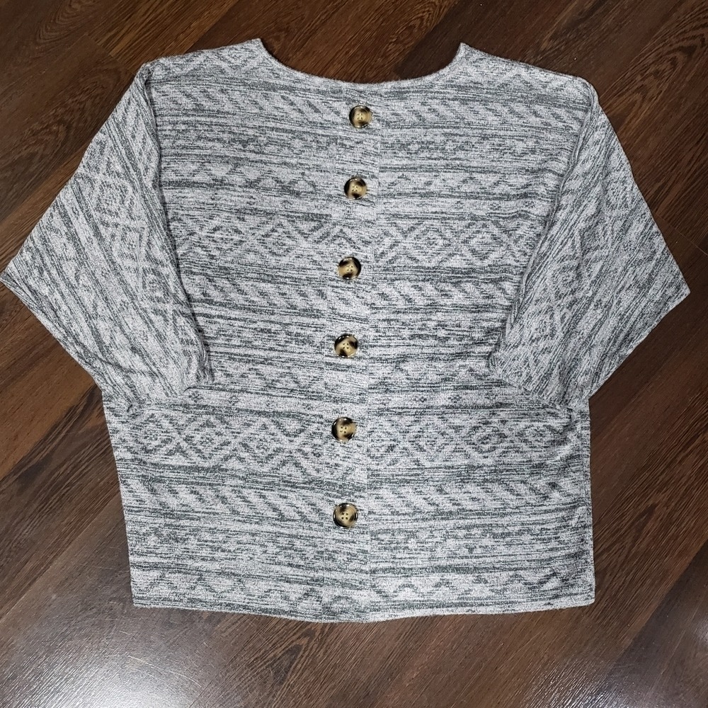 Verve Ami Heather Grey Shirt with Button Detail on Back | Size L